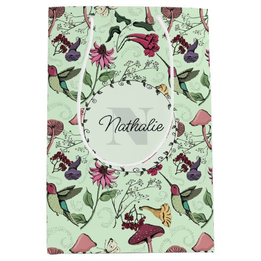 Betoverde Groene Lentetuin Hummingbird Floral Medium Cadeauzakje (Voorkant)