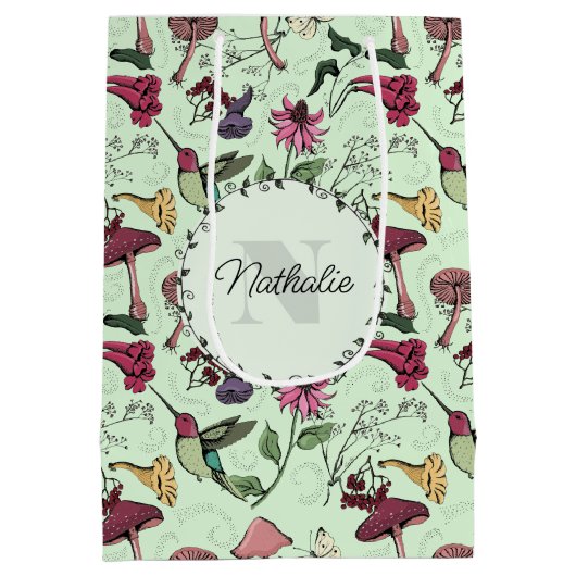 Betoverde Groene Lentetuin Hummingbird Floral Medium Cadeauzakje (Achterkant)