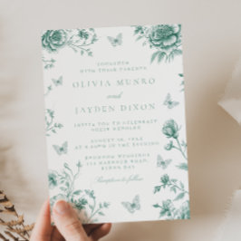 Betoverde groene salie bloemenbruiloft kaart