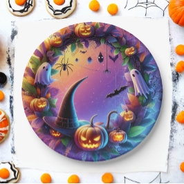 Betoverde Halloween-avond - Feestelijke papieren B Papieren Bordje