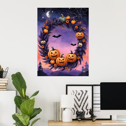 Betoverde Halloween Krans Poster (Thuiskantoor)