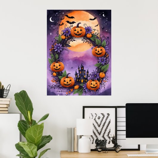 Betoverde Halloween maanlicht krans Poster (Thuiskantoor)