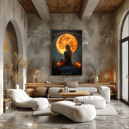 Betoverde Halloween met volle maan, kaarsen en vle Poster