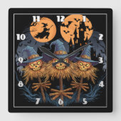Betoverde Halloween vogelverschrikkers onder een v Vierkante Klok (Voorkant)