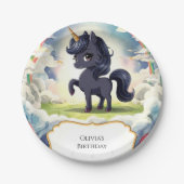 Betoverde Happy Black Eenhoorn Verjaardag Papieren Bordje (Voorkant)