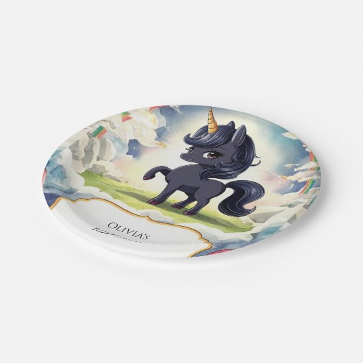 Betoverde Happy Black Eenhoorn Verjaardag Papieren Bordje (Gekanteld)