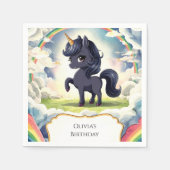Betoverde Happy Black Eenhoorn Verjaardag Servet (Voorkant)