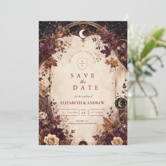 Betoverde Hemelse Herfst Bruiloft Save The Date (Staand voorkant)