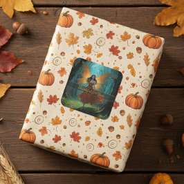 Betoverde Herfst Elf Dankzeging Fantasie Kunst Vierkante Sticker