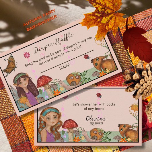 Betoverde Herfst Fairy Baby shower Luier Raffle Informatiekaartje