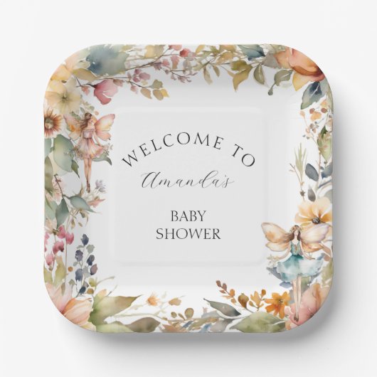 Betoverde Herfst Fairy Floral Baby Girl Shower Papieren Bordje (Voorkant)