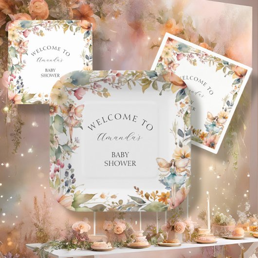 Betoverde Herfst Fairy Floral Baby Girl Shower Papieren Bordje