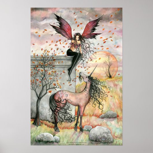 Betoverde Herfst Fee Eenhoorn Kunst Poster (Voorkant)