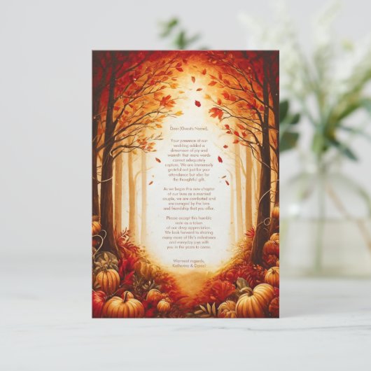 Betoverde herfst oogst silhouet bruiloft bedankkaart (Staand voorkant)