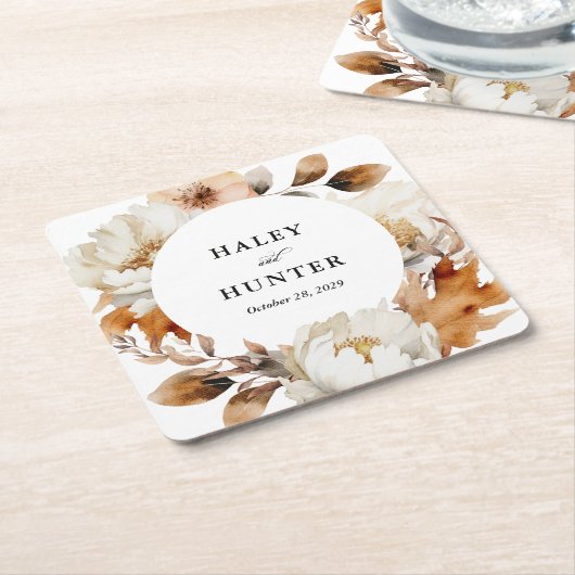 Betoverde herfst rustieke bloemen botanische bruil kartonnen onderzetters (Schuin)