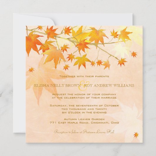 Betoverde herfst verlaat landelijke bruiloft kaart (Voorkant)