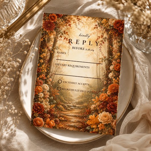 Betoverde Herfstbos Bruiloft RSVP Kaartje
