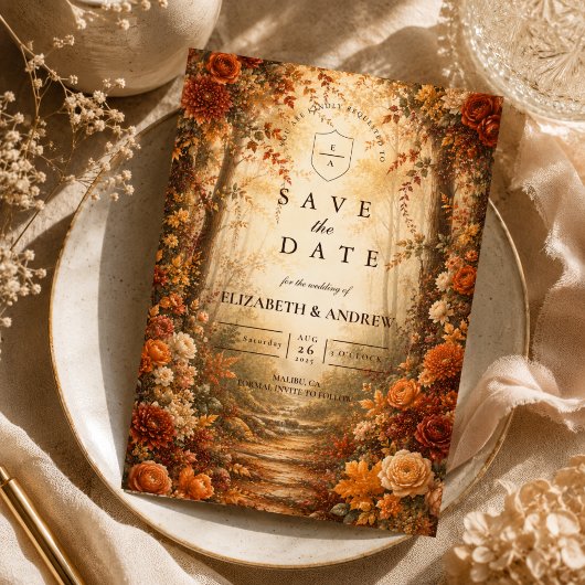 Betoverde Herfstbos Bruiloft Save The Date
