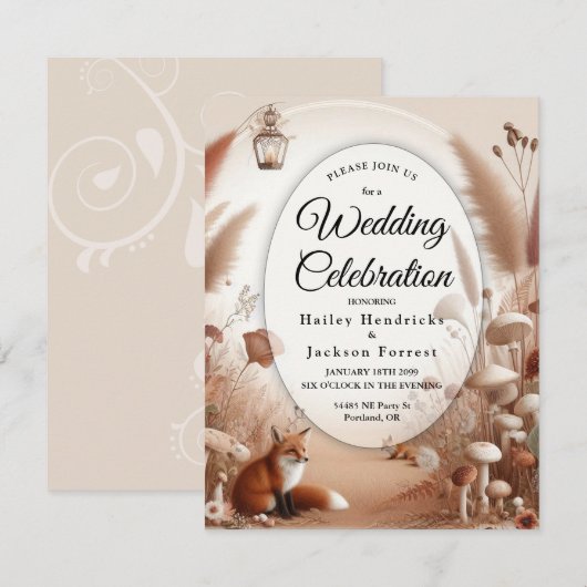 Betoverde herfstbos vossen bruiloft kaart (Voorkant / Achterkant)