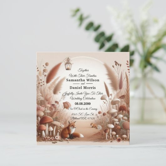 Betoverde herfstbos vossen bruiloft kaart (Staand voorkant)