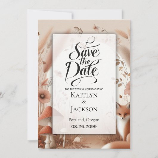 Betoverde herfstbos vossen bruiloft save the date (Voorkant)