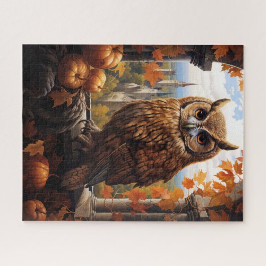 Betoverde herfstuil en oogstkasteel legpuzzel (Horizontaal)