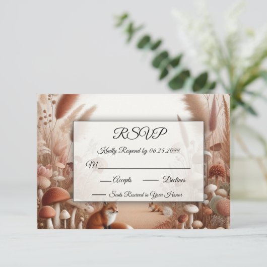 Betoverde herfstvossen RSVP kaartje (Staand voorkant)