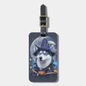 Betoverde Husky Hond: Magische Halloween Verrukkin Bagagelabel (Voorkant verticaal)