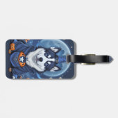 Betoverde Husky Hond: Magische Halloween Verrukkin Bagagelabel (Achterkant horizontaal)