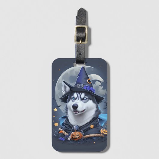 Betoverde Husky Hond: Magische Halloween Verrukkin Bagagelabel (Voorkant (verticaal))