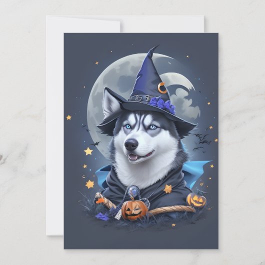 Betoverde Husky Hond: Magische Halloween Verrukkin Bedankkaart (Voorkant)