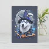 Betoverde Husky Hond: Magische Halloween Verrukkin Bedankkaart (Staand voorkant)