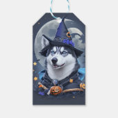 Betoverde Husky Hond: Magische Halloween Verrukkin Cadeaulabel (Voorkant)