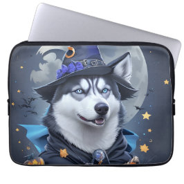 Betoverde Husky Hond: Magische Halloween Verrukkin Laptop Sleeve