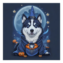 Betoverde Husky Hond: Magische Halloween Verrukkin Perfect Poster