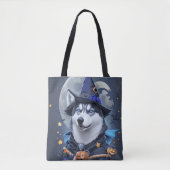 Betoverde Husky Hond: Magische Halloween Verrukkin Tote Bag (Voorkant)