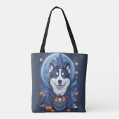 Betoverde Husky Hond: Magische Halloween Verrukkin Tote Bag (Achterkant)