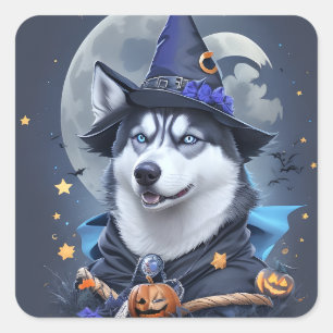 Betoverde Husky Hond: Magische Halloween Verrukkin Vierkante Sticker