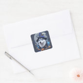 Betoverde Husky Hond: Magische Halloween Verrukkin Vierkante Sticker (Envelop)