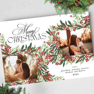 betoverde kalligrafie elegantie kerst twee foto feestdagenkaart