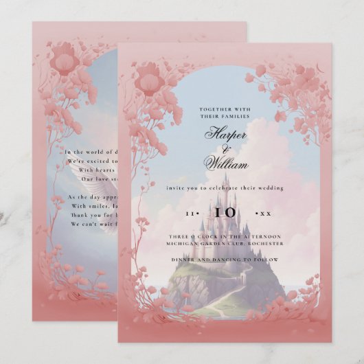 Betoverde kasteel sprookjesachtige bruiloft kaart (Voorkant / Achterkant)