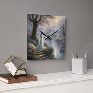 Betoverde kasteeltuin met prinses vierkante klok