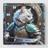 Betoverde Kattenkrijger in decoratieve pantser Vierkante Klok (Voorkant)