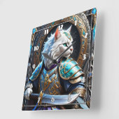 Betoverde Kattenkrijger in decoratieve pantser Vierkante Klok (Hoek)