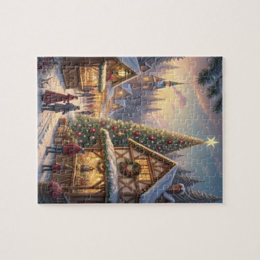 Betoverde kerststad: een winterwonderland legpuzzel (Horizontaal)
