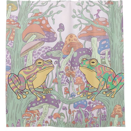Betoverde kikkers in paddenstoelenvelden douchegordijn (Voorkant)