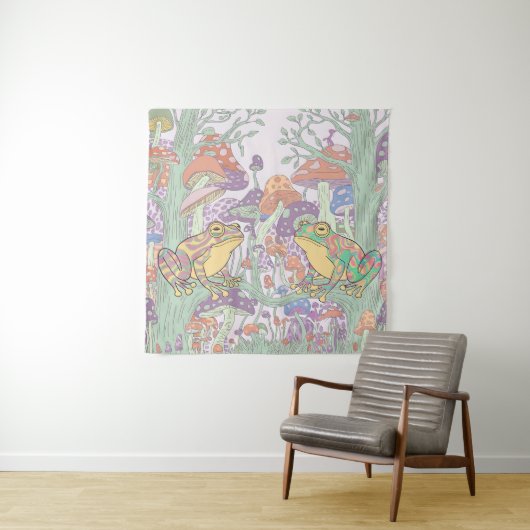 Betoverde kikkers in paddenstoelenvelden wandkleed (In situ)