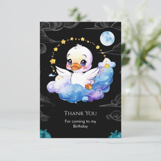 Betoverde Kinderen Eend Verjaardag Bedankkaart (Staand voorkant)