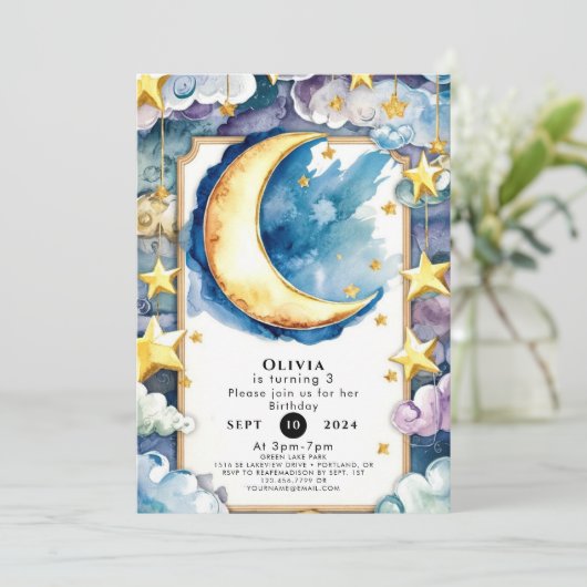 Betoverde kleurrijke maan verjaardag kaart (Staand voorkant)