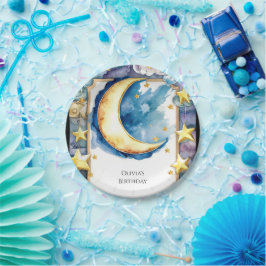 Betoverde kleurrijke maan verjaardag papieren bordje